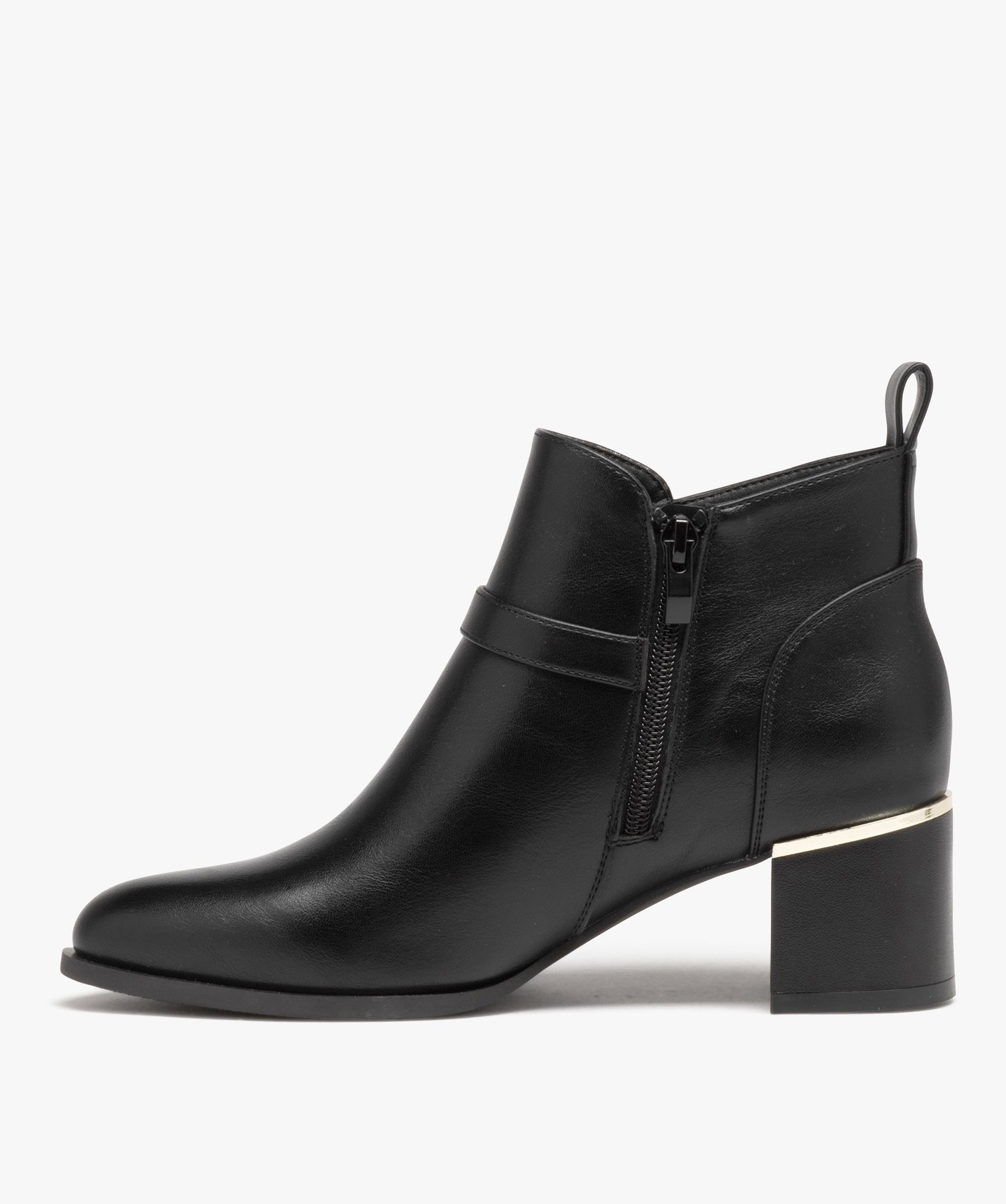 Boots femme unies à talon carré et bout amande noir | GEMO
