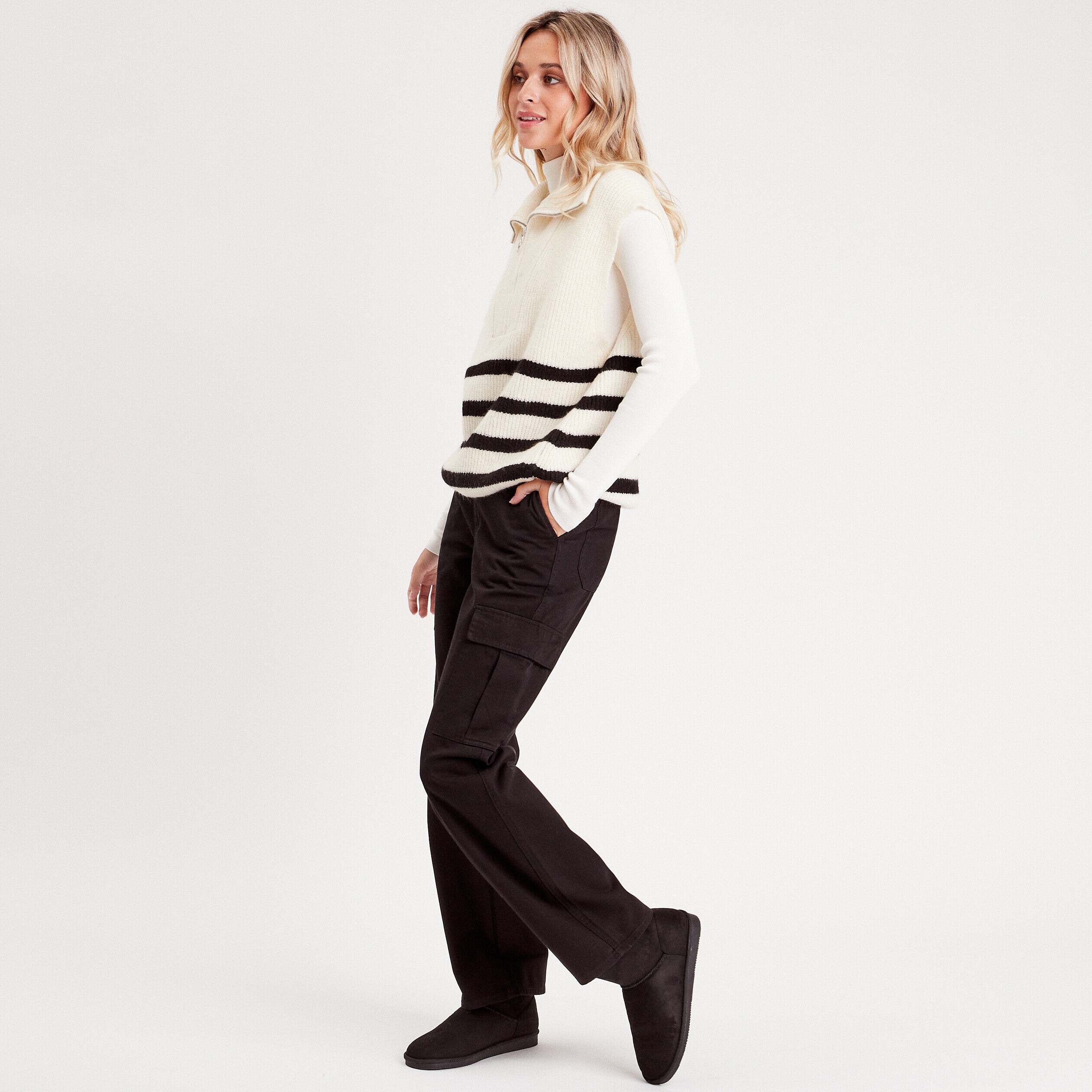 Pull col camionneur zippé ecru femme | Cache Cache