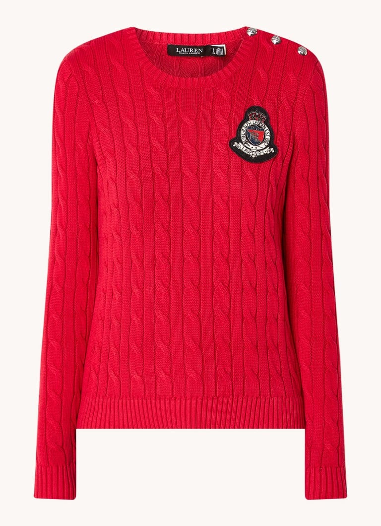 Pulover tricotat cu împletituri și logo Ralph Lauren