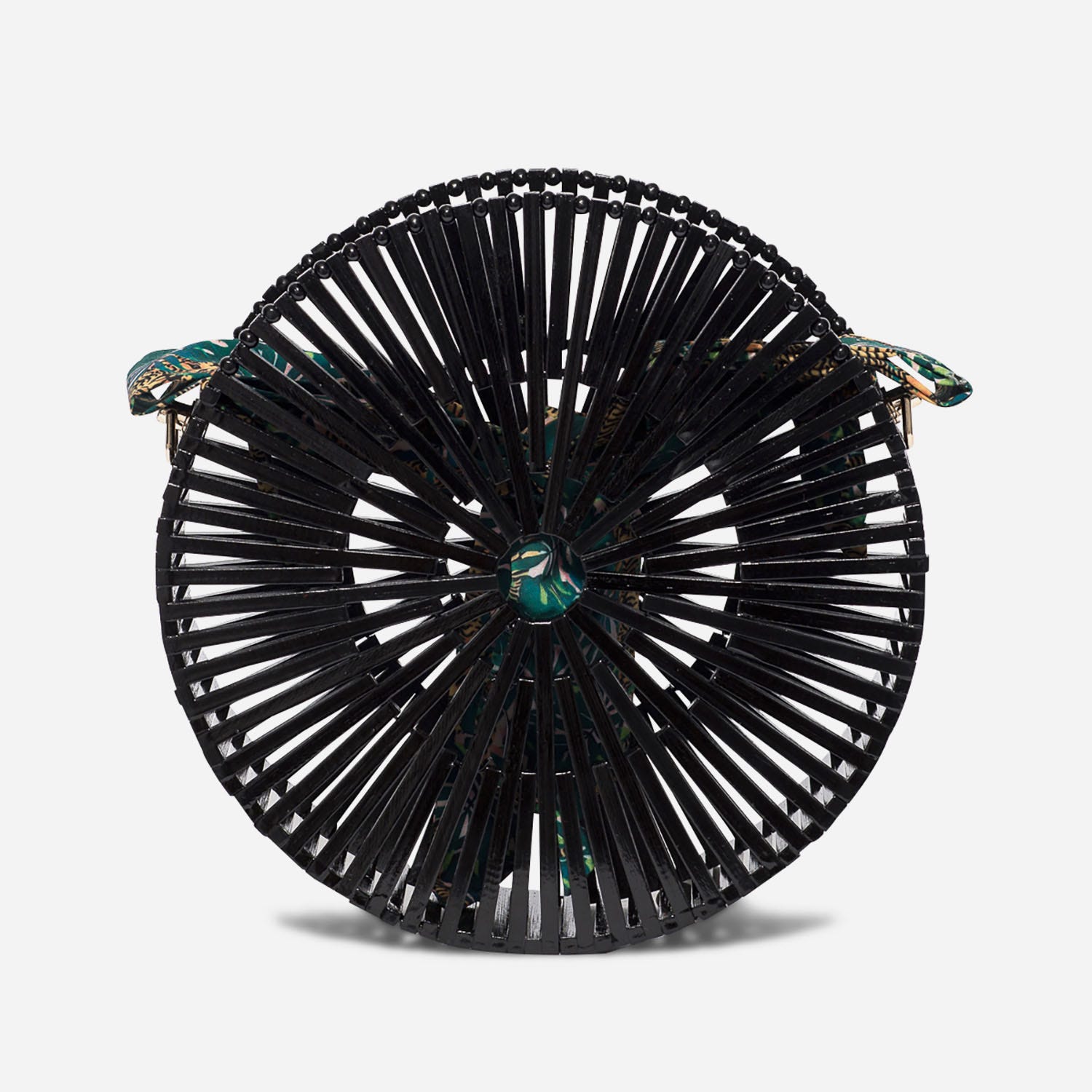 Sac à main rond noir en bois