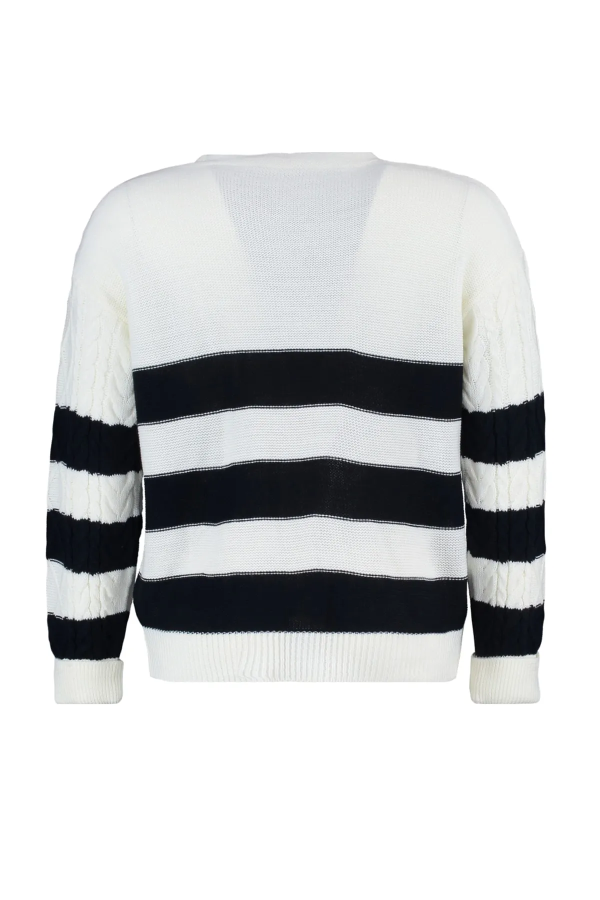 Trendyol Curve  Schwarz-weiß gestreifter Strick-Cardigan TBBAW23AV00007