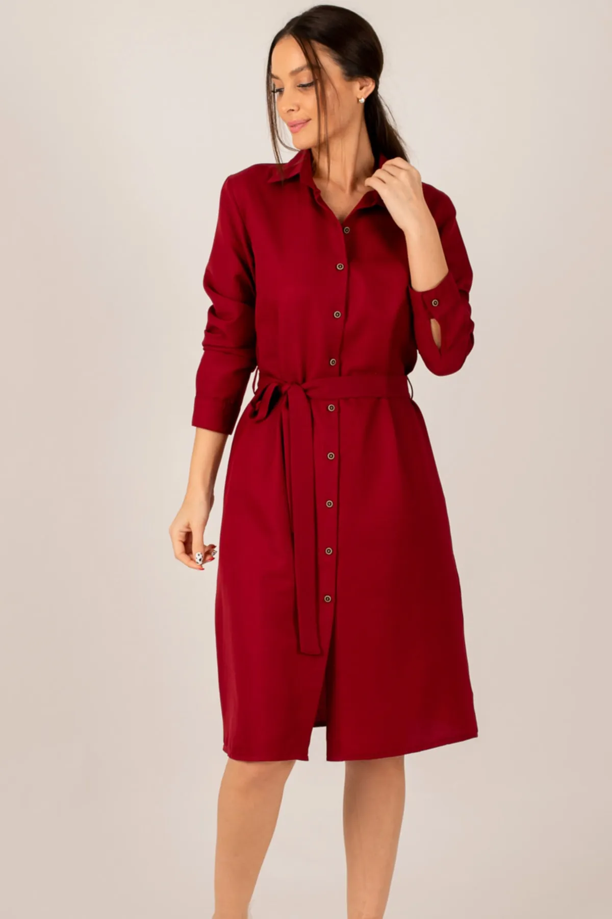 armonika  Burgunderrotes langes Hemdkleid für Damen ARM-22K001141