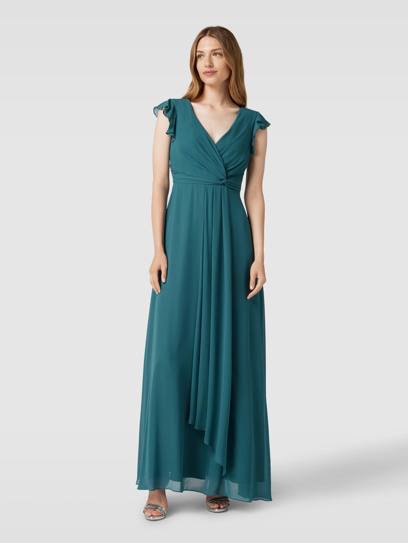 Abendkleid in Wickel-Optik in smaragdgrün meliert