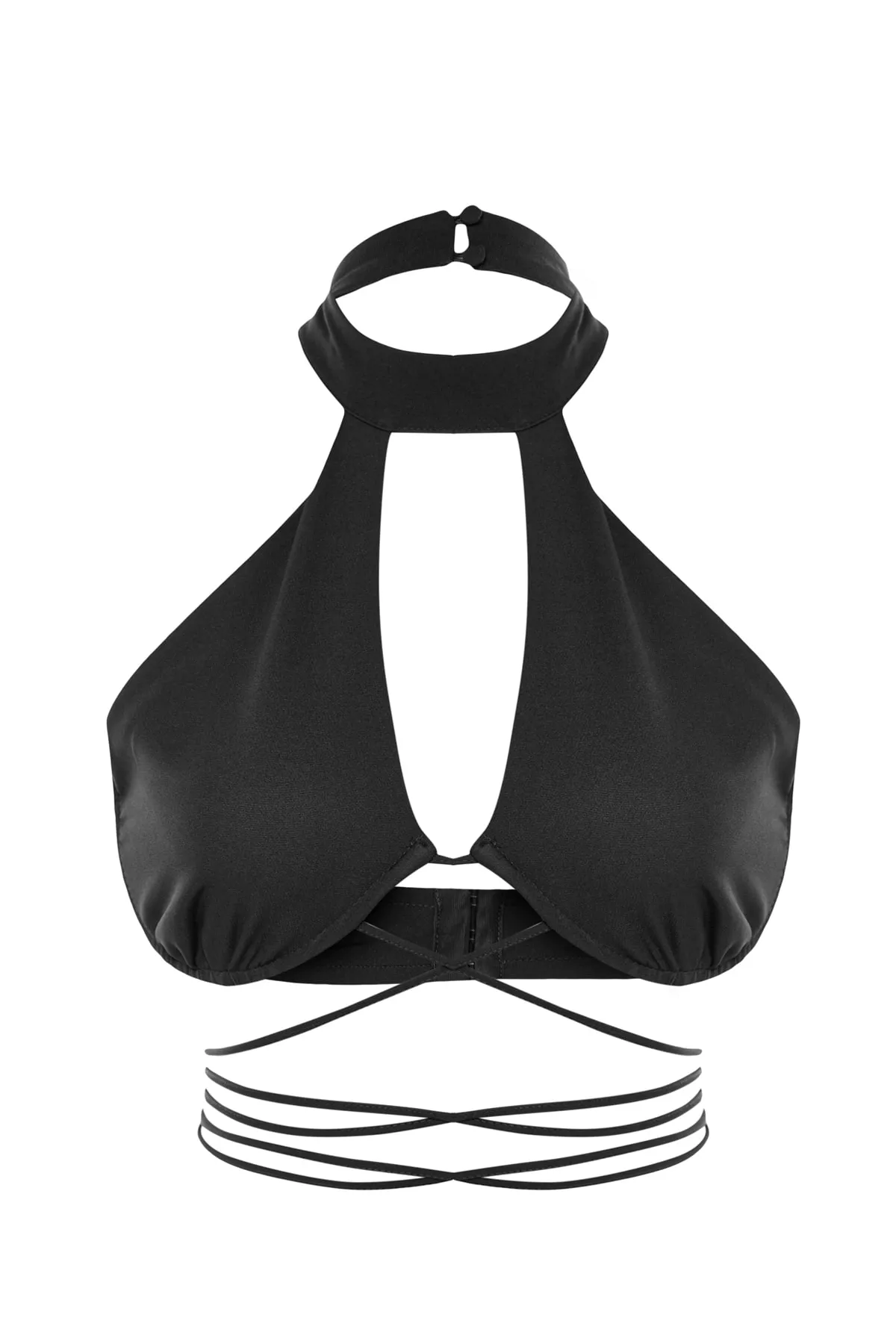 Trendyol Collection  Schwarzes, bauchfreies, gefüttertes, gewebtes Paspel-Bustier mit Fenster/Ausschnitt und detailliertem Ausschnitt TPRSS23BS00046