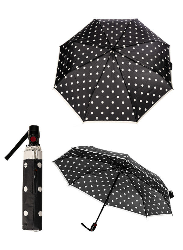 Knirps, Regenschirm, Duomatik, schwarz gepunktet