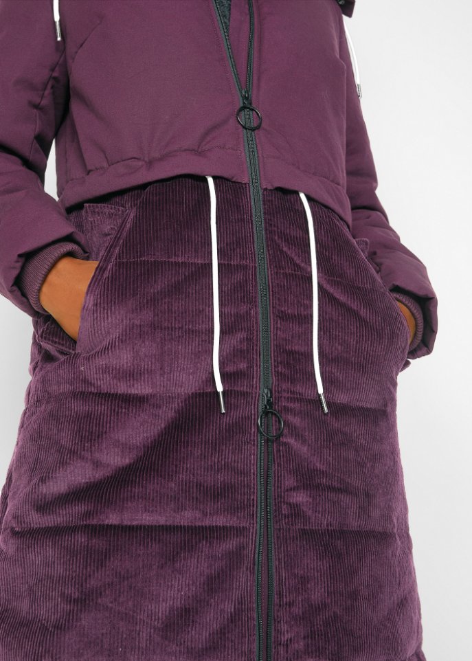 Langer Wintermantel mit Cord und Tunnelzug