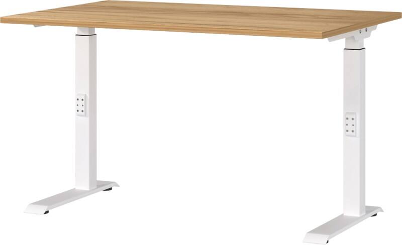 GERMANIA Sitz-Stehschreibtisch Metall, Spanplatte Eiche Weiß C-Fuß 1.200 x 800 x 910 mm
