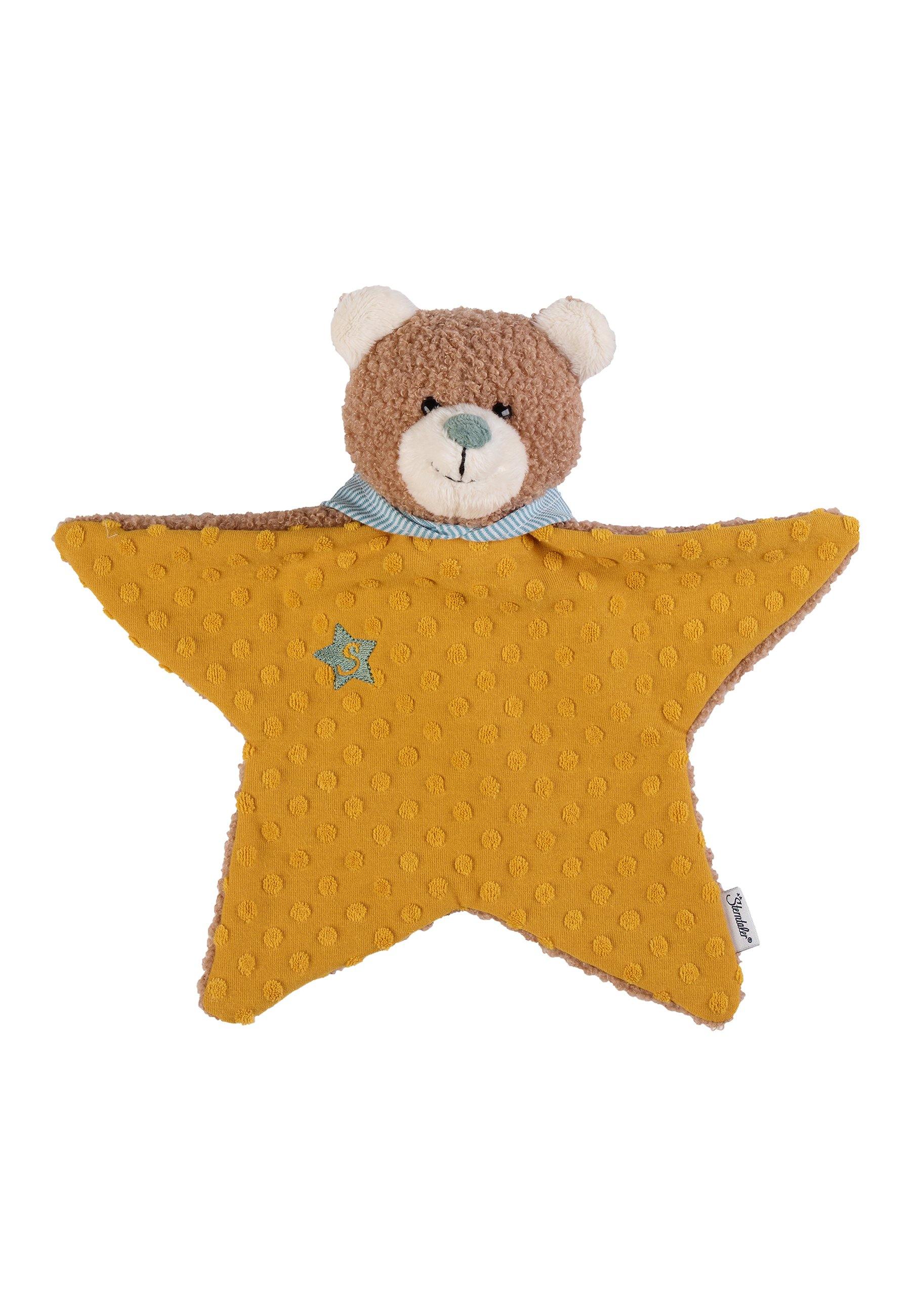 Schmusetuch Bär Ben in Ockergelb und Braun, 30 cm