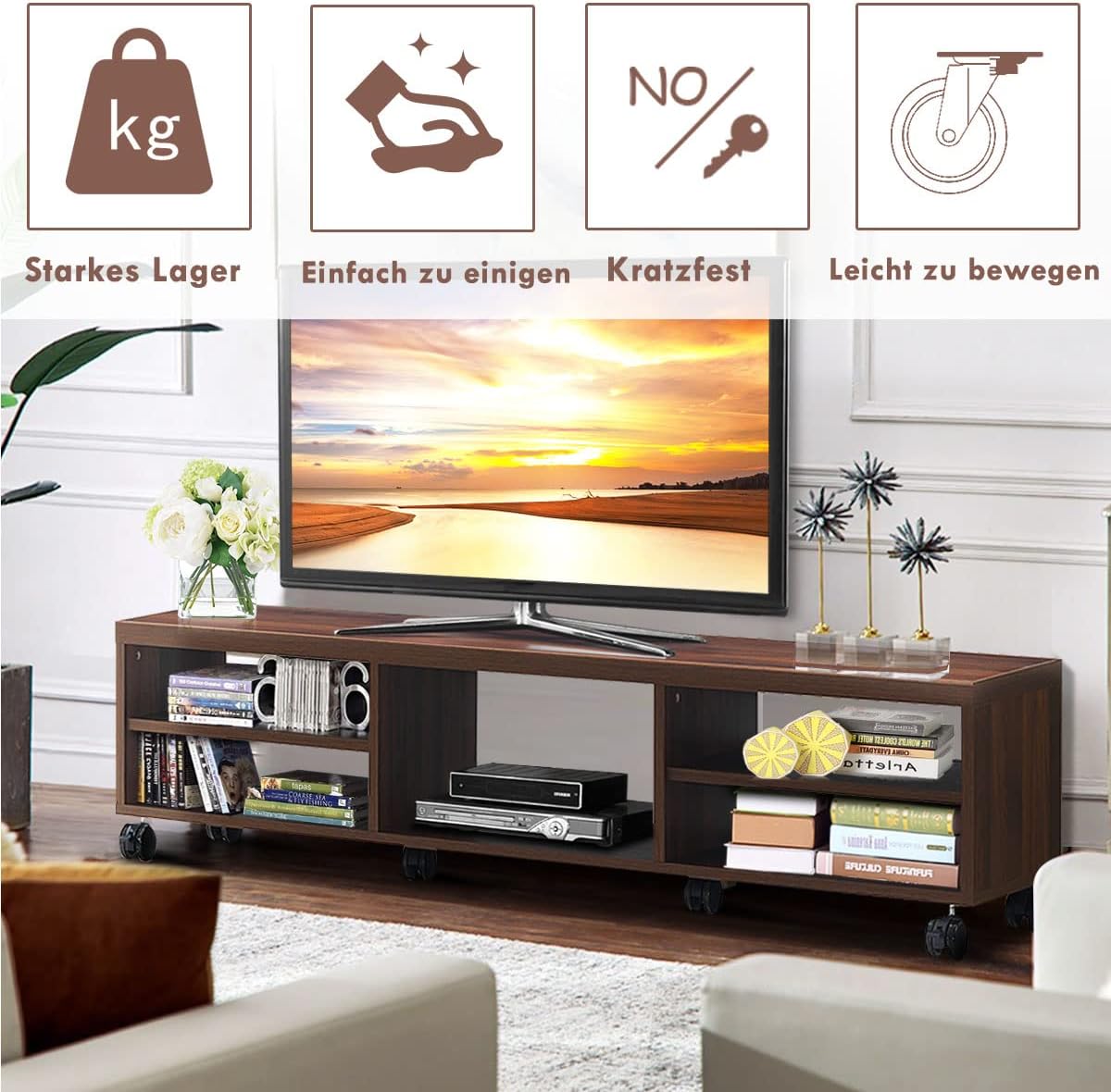 Costway COSTWAY TV Schrank rollbar, Fernsehschrank Holz, 150 x 32 x 40 cm
