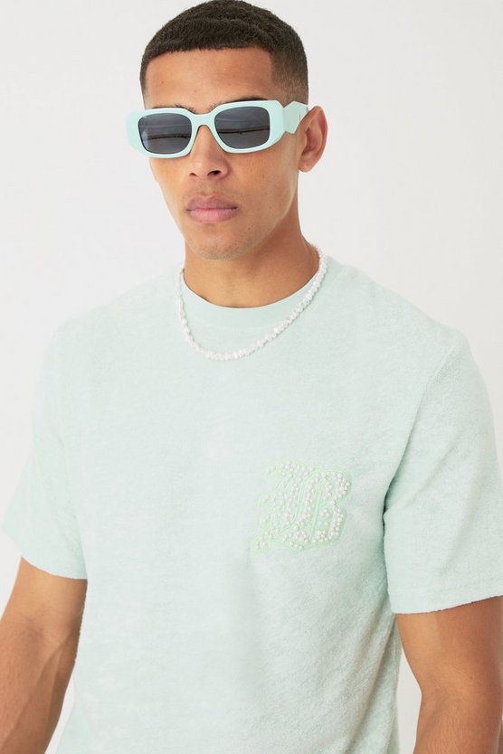 Frottee T-Shirt und Shorts mit Perlen-Stickerei