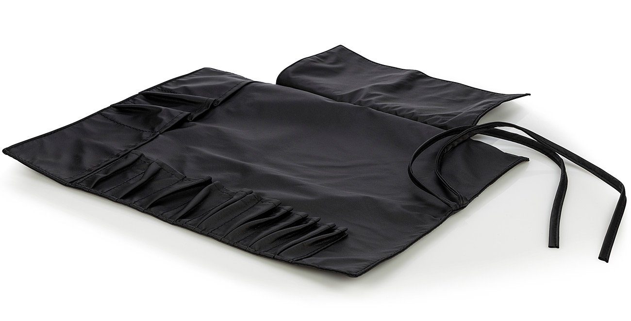 Kosmetex Kosmetikkoffer Leeres Wickeletui für Kosmetikpinsel, Pinseletui Pinseltasche schwarz, weiche Rollentasche