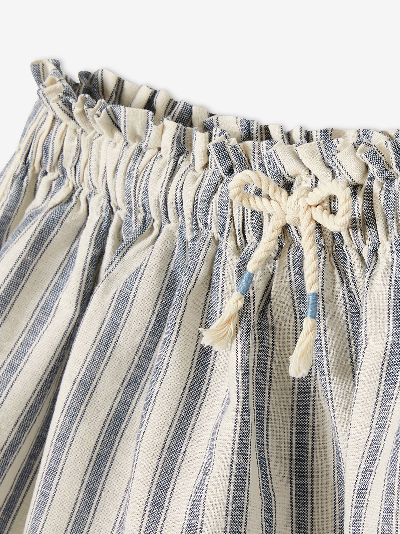Jupe rayée fille en coton/lin bleu