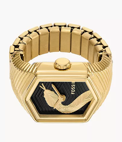 Fossil Ringuhr 3-Zeiger-Werk Edelstahl goldfarben