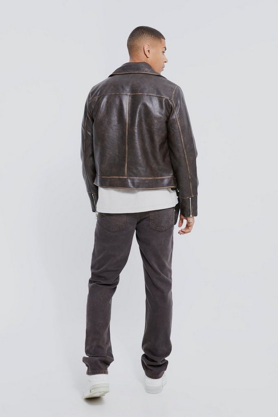 Kastige Vintage PU-Bikerjacke