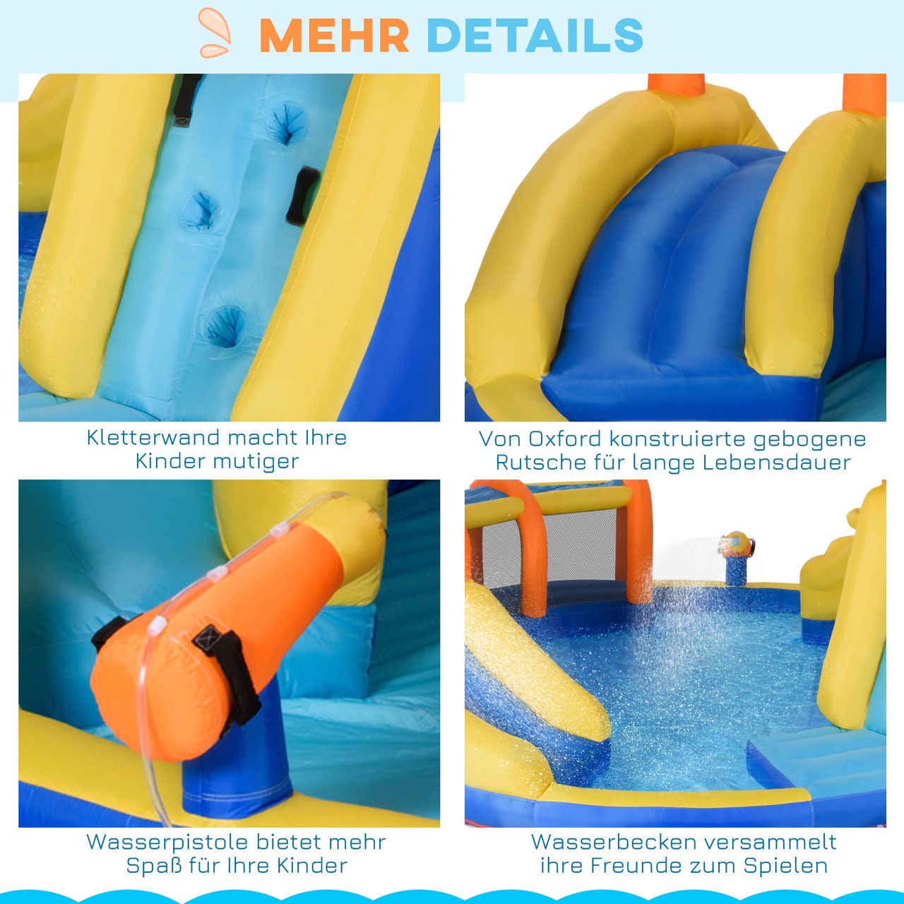 Outsunny Aufblasbare Hüpfburg 5 in 1 Wasserpark mit Gebläse, Tasche, Flicken