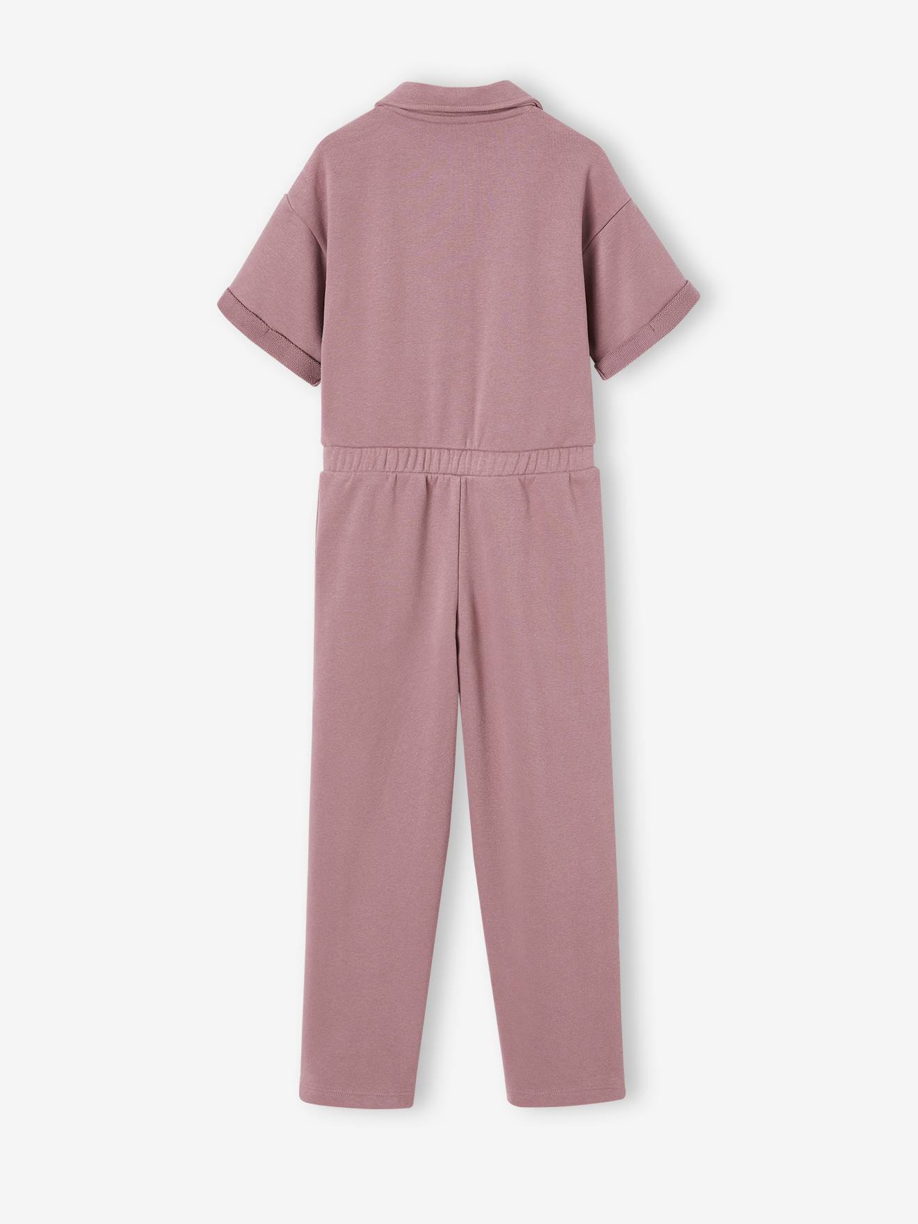 Combinaison en molleton fille manches courtes mauve