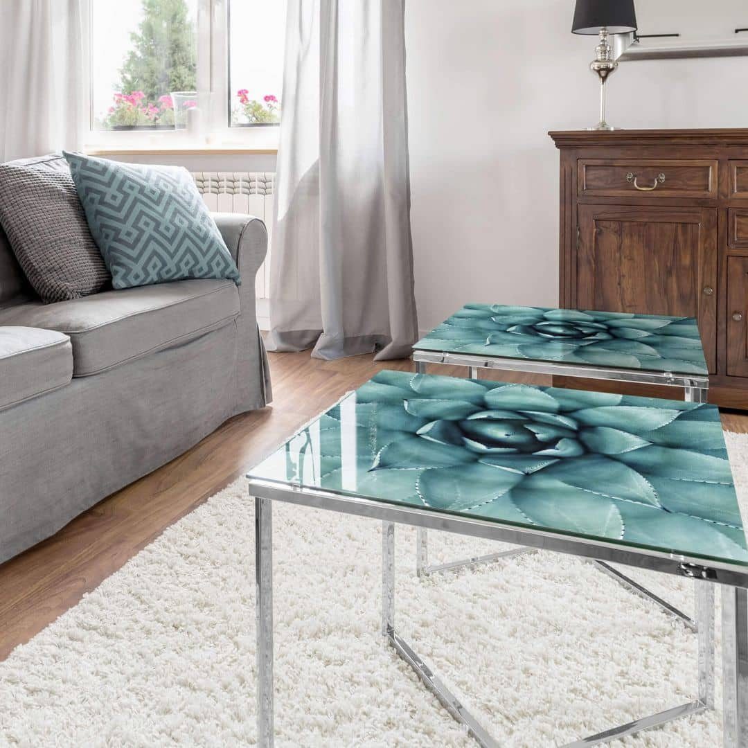 K&L Wall Art Arbeitsplatte Glas Tischplatte Sukkulente Beistelltisch Kaktus Pflanze Floral Glastisch