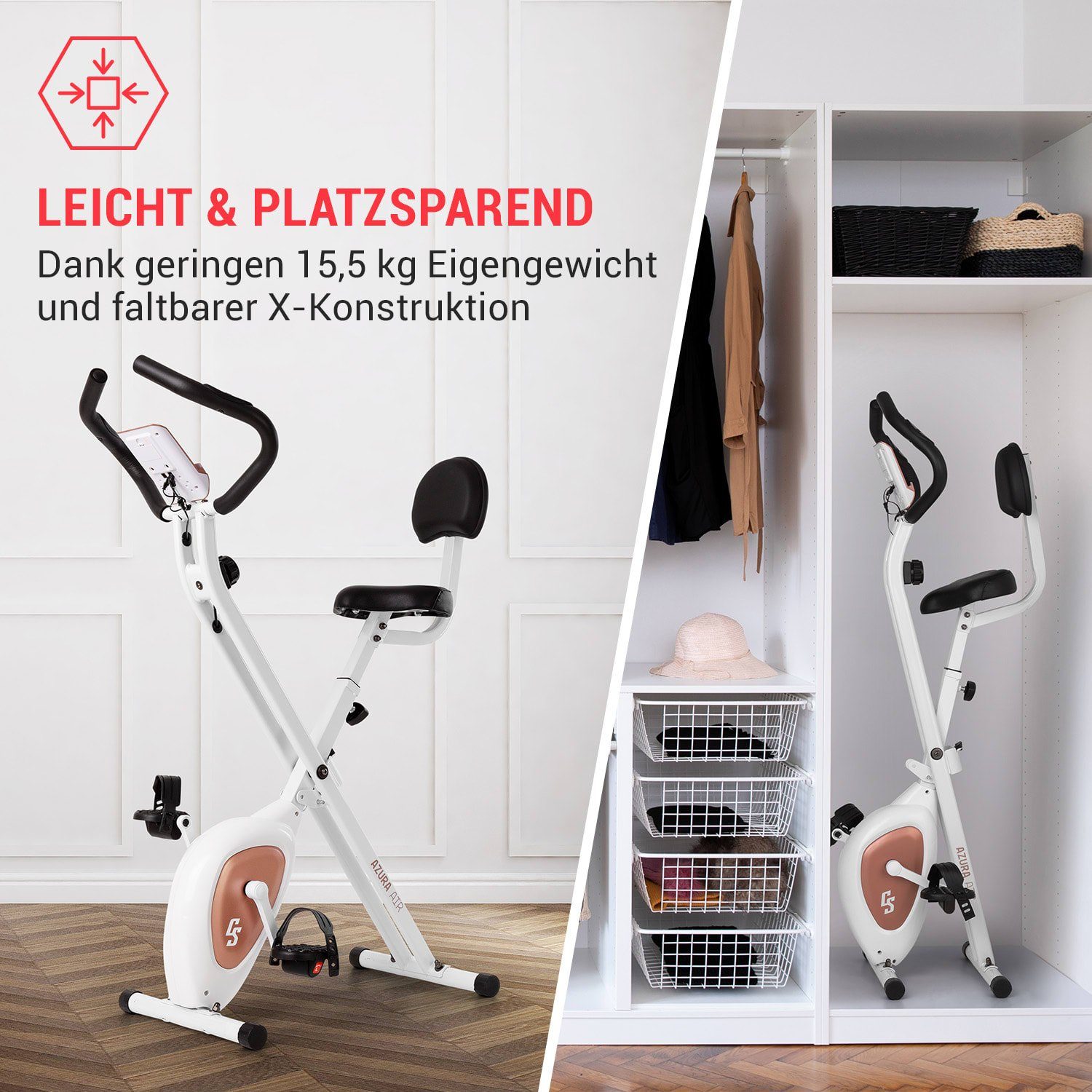 Capital Sports Fahrradtrainer Azura Air Heimtrainer X-Bike SilentBelt Magnetwiderstand faltbar (Tablet-Halterung;Pulsmesser im Haltegriff;Trainingscomputer mit LC-Display), Standfahrrad Heimtrainer Hometrainer Fahrrad klappbar Cardio Trainingsgerät A