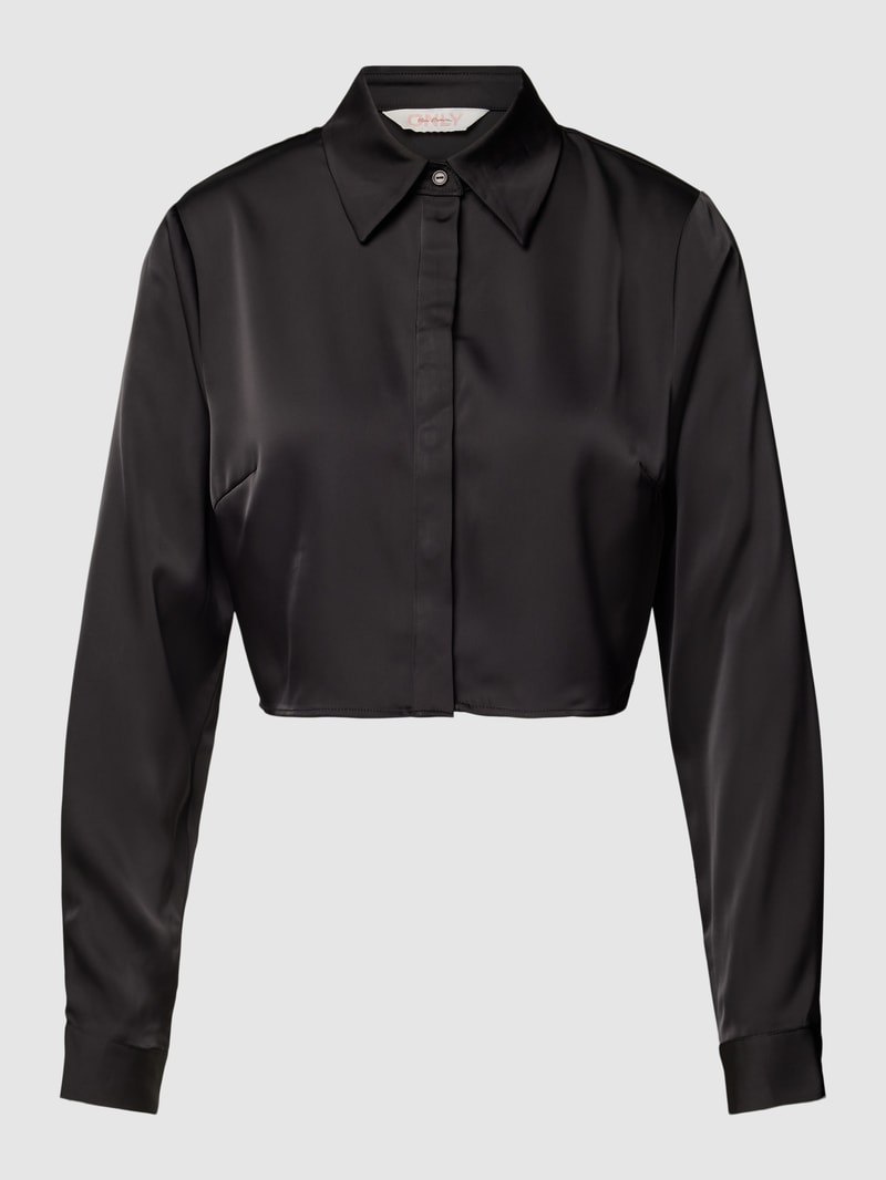 Cropped Bluse mit Umlegekragen Modell 'PILAR' in schwarz