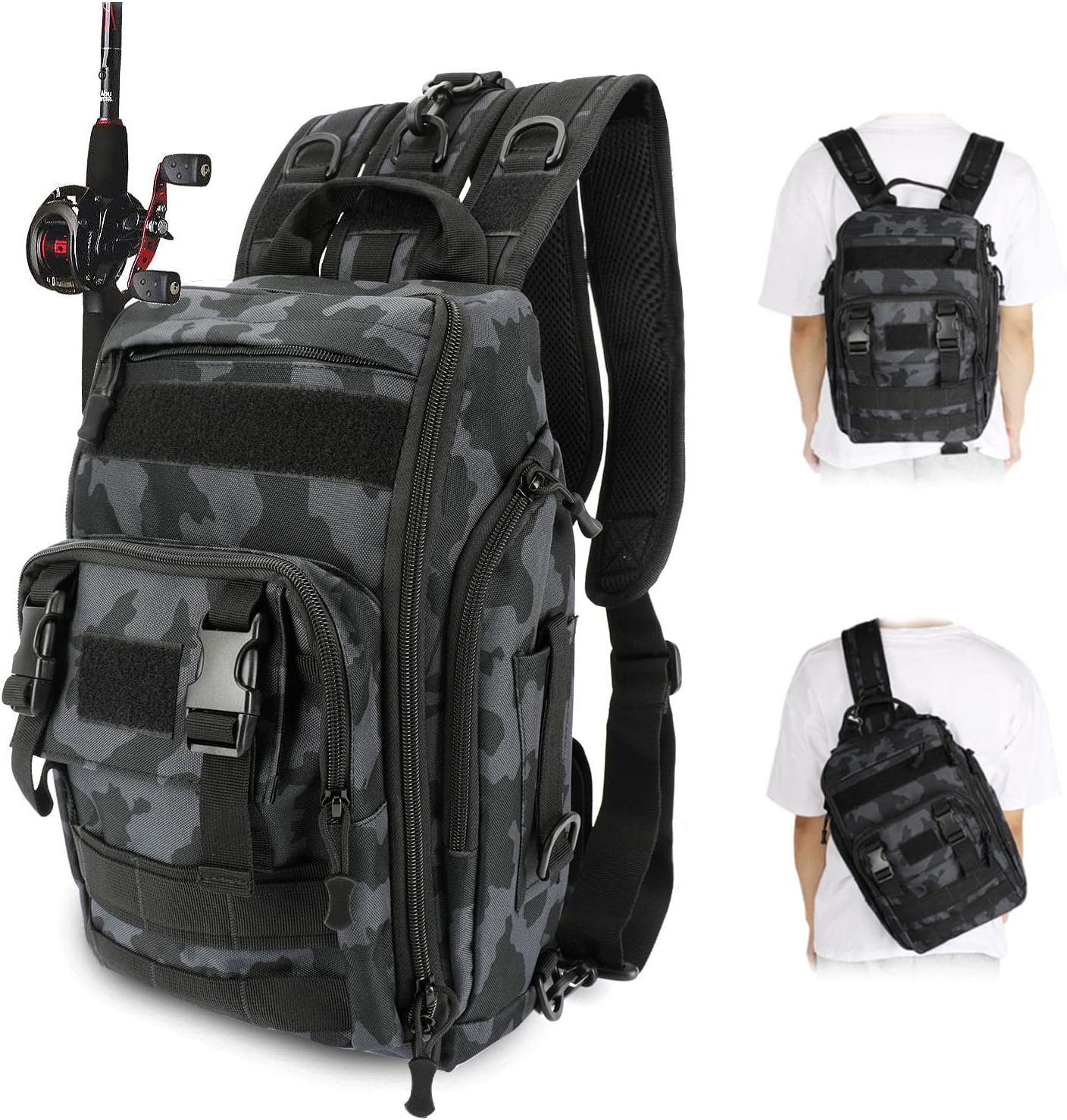 megadot Angelrucksack Wasserdichter Angeltasche zur Aufbewahrung und Organisation, Outdoor Schulterrucksack zum Angeln Wandern Jagd Camping