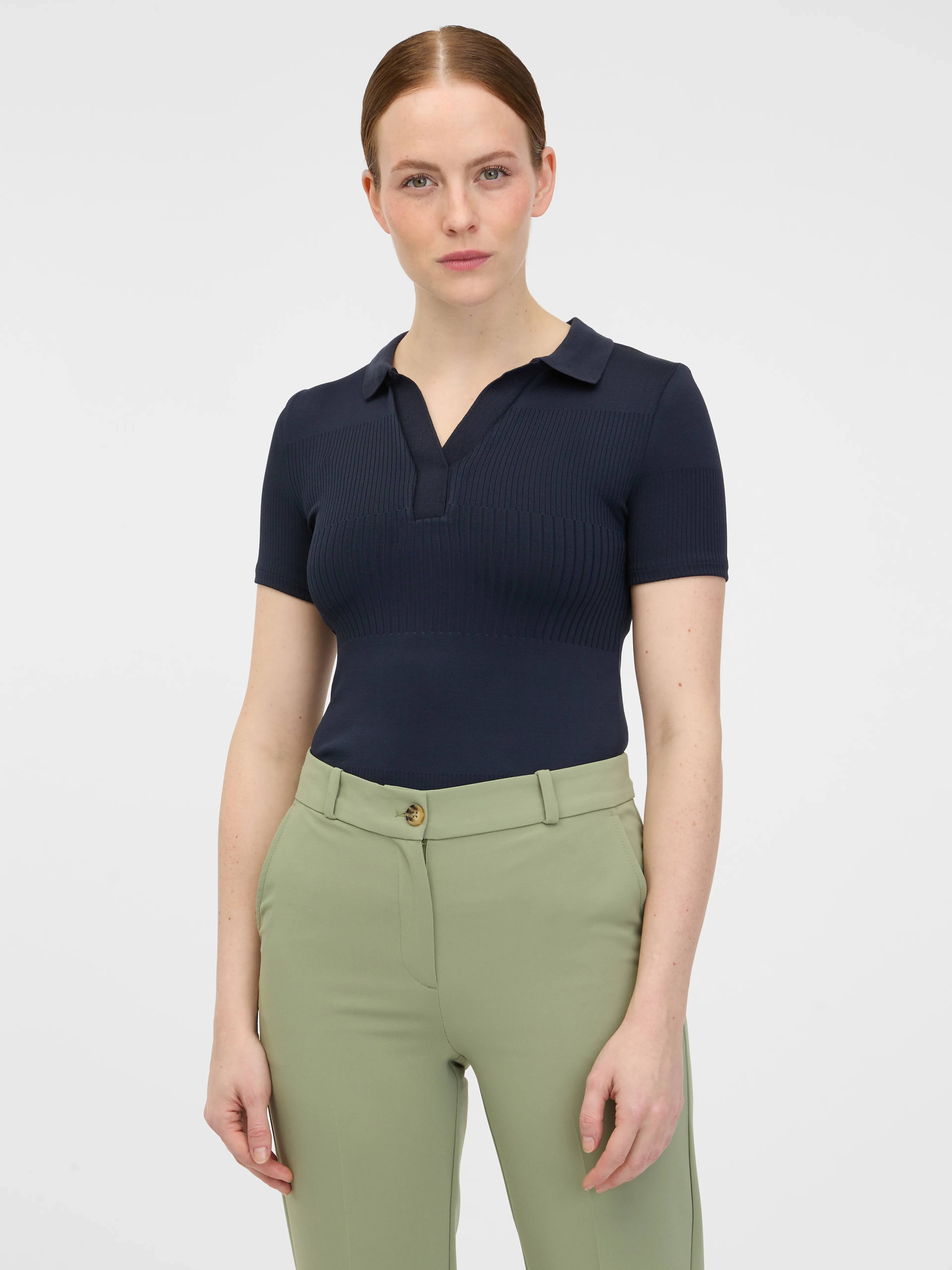 Dunkelblaues Damen-Strick-Poloshirt ORSAY