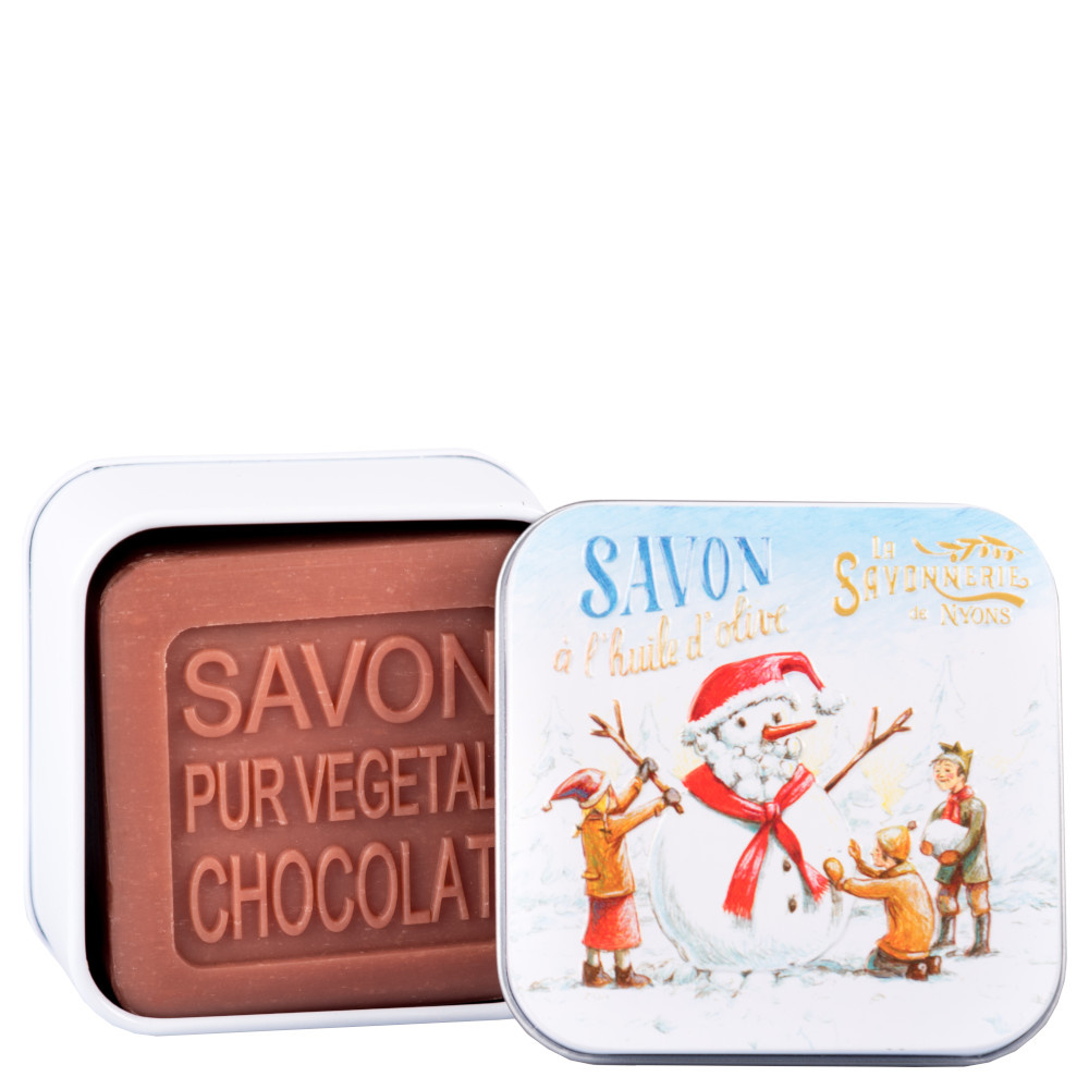 La savonnerie de nyons Savon 100g Chocolat et Boîte Métal Bonhomme de Neige Savon