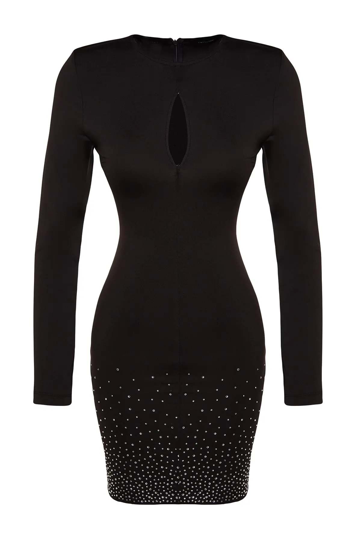 Trendyol Collection  Schwarzes, tailliertes, gestricktes, stilvolles Abendkleid mit glänzendem Stein TPRAW24EL00133