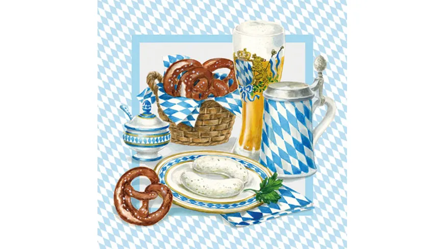 Ambiente Servietten Weißwurst 25x25cm blau, weiß
