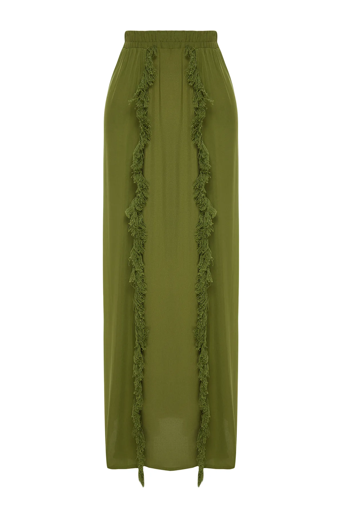 Trendyol Collection  Khakifarbener Maxi-Rock mit gewebten Quasten TBESS21ET0133