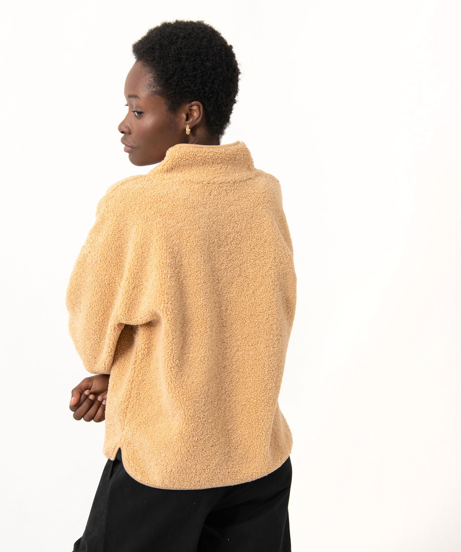 Sweat en maille bouclette avec col zippé femme beige | GEMO