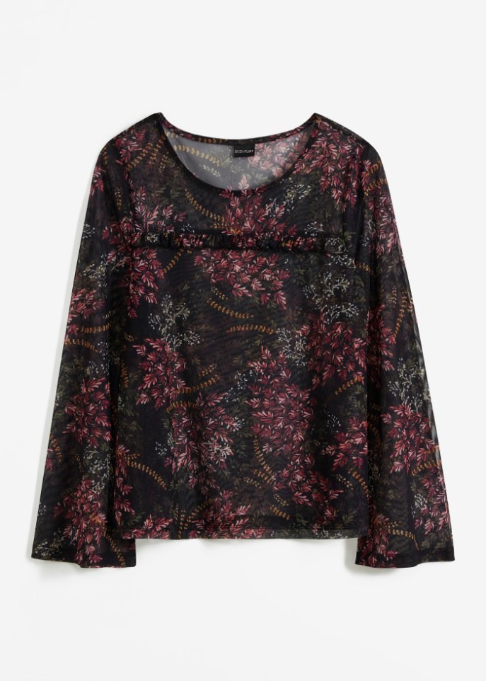 Mesh-Shirt mit Rüschen