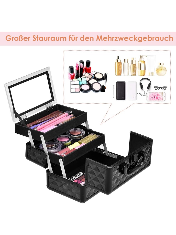 COSTWAY Kosmetikkoffer mit Spiegel in Schwarz günstig kaufen 23 cm