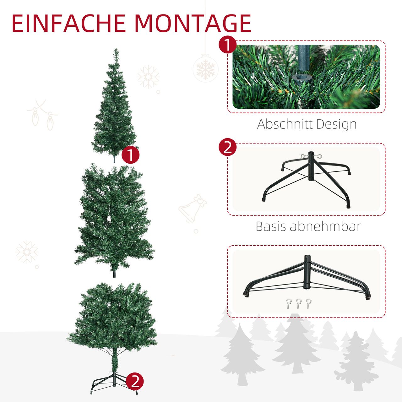 HOMCOM Weihnachtsbaum Christbaum Kunsttanne Tannenbaum mit Metallfuß