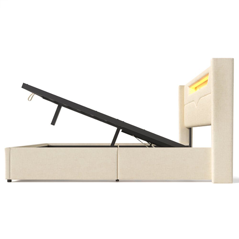Sweiko Polsterbett, Stauraumbett mit Ladefunktion und LED-Beleuchtung, 140*200cm