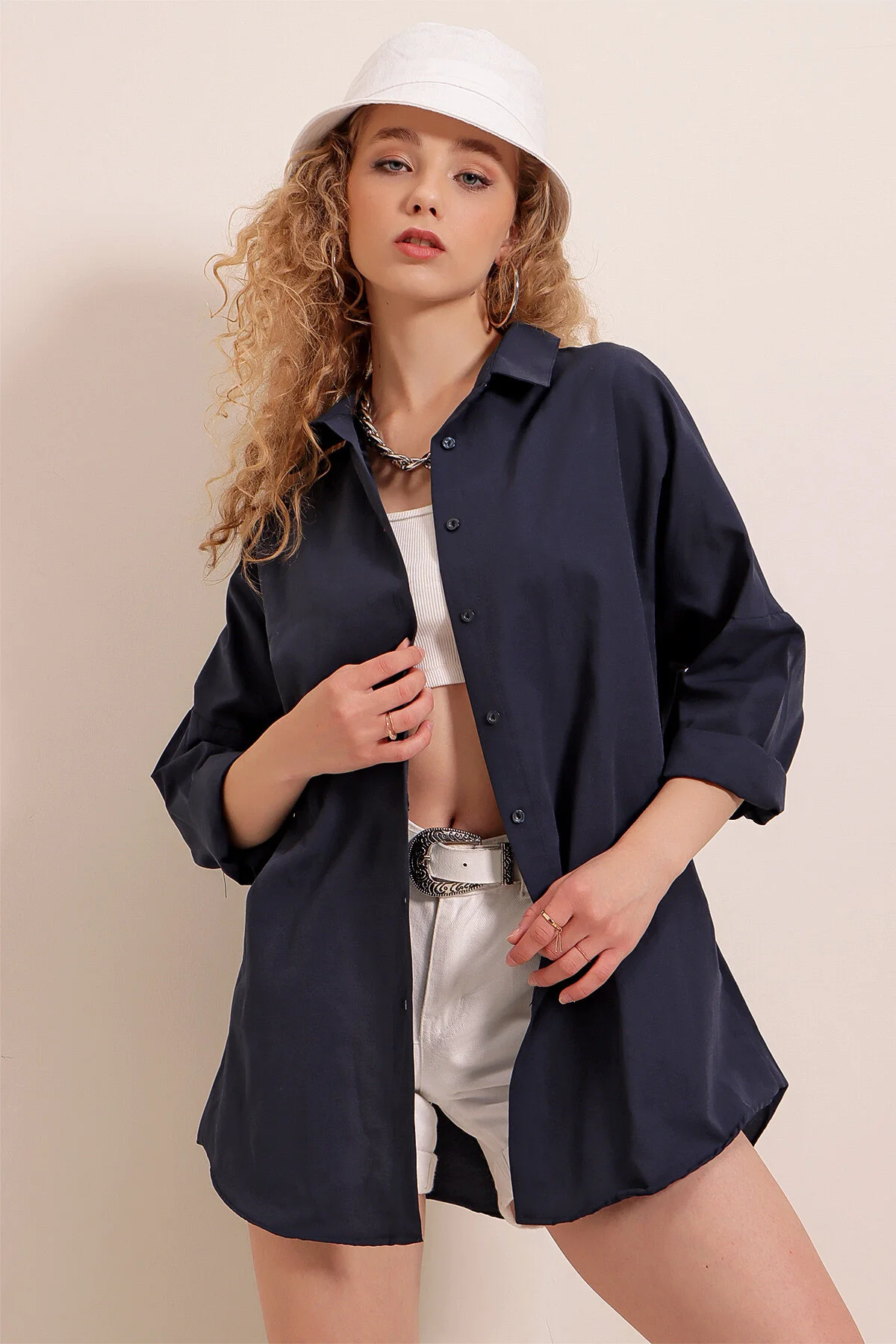 Bigdart  3900 Oversize-Lang-Basic-Hemd – Marineblau