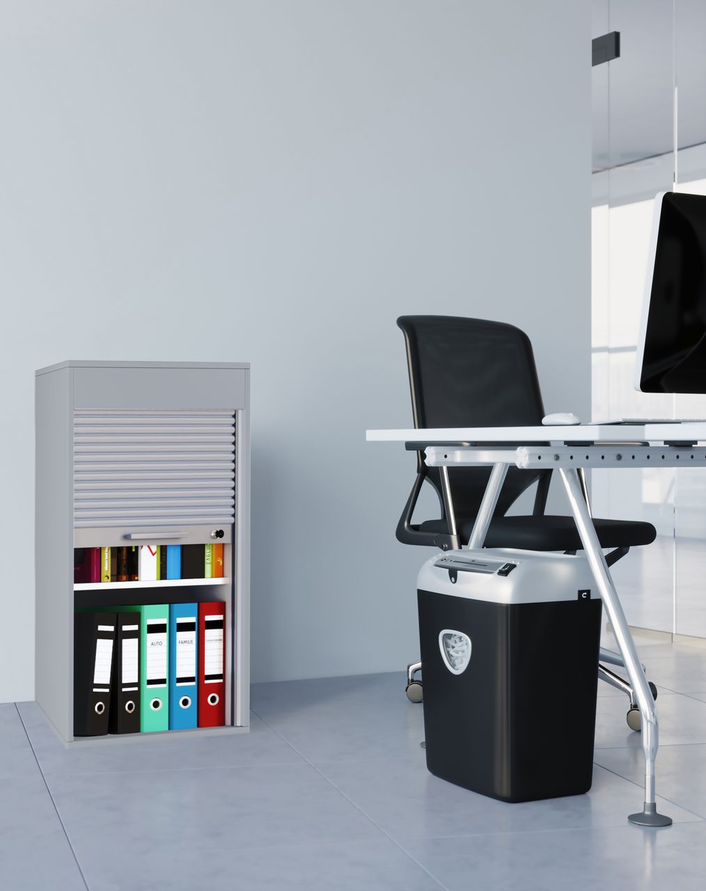 VCM Büroschrank mit Rollladen Aktos L grau