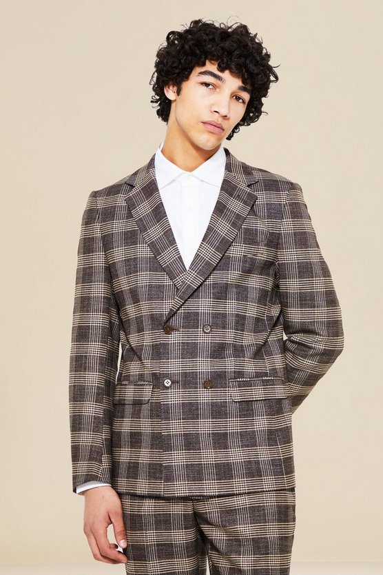 Zweireihige karierte Slim-Fit Anzugjacke