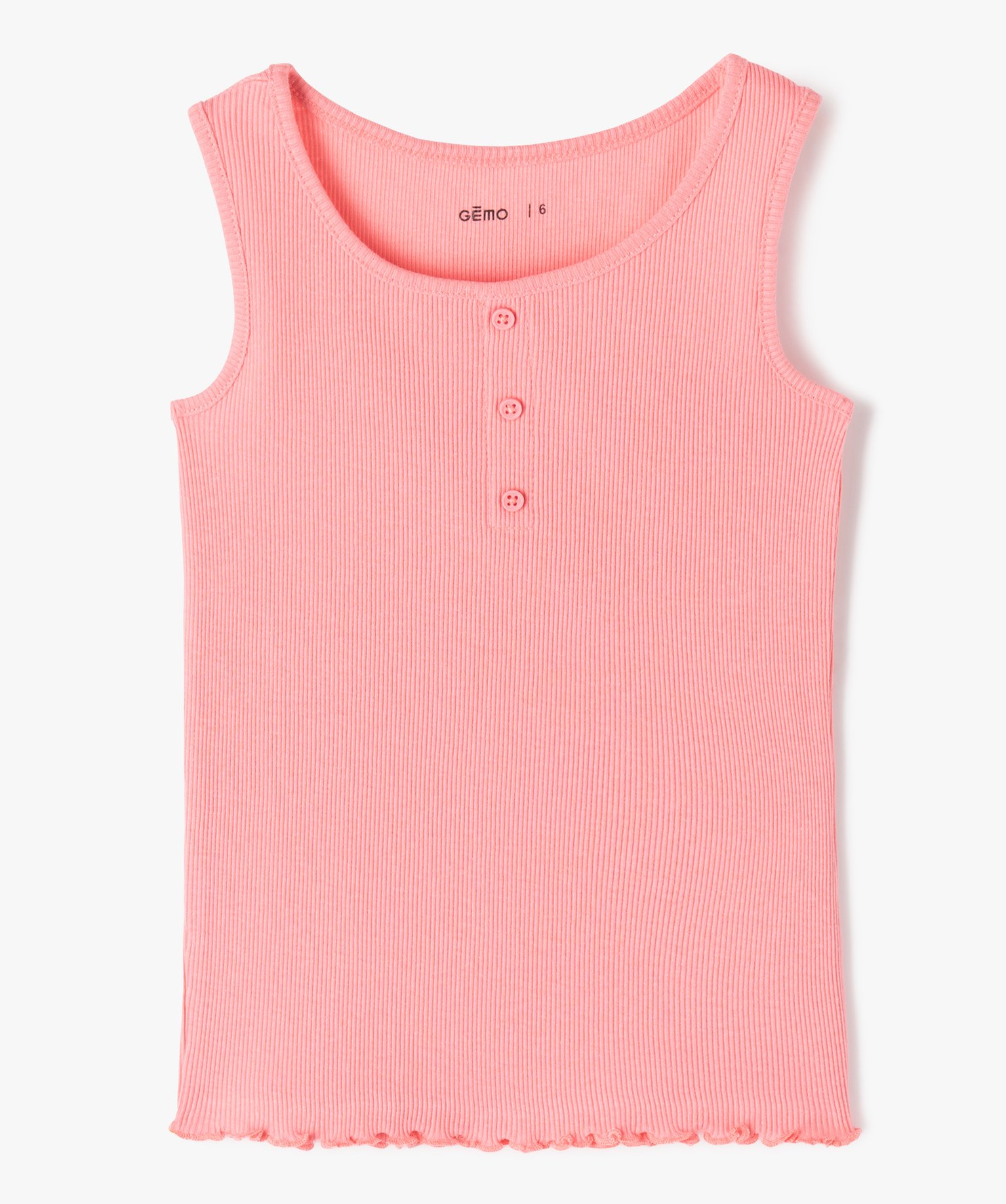 Débardeur fille en coton ctelé avec finitions froncées rose | GEMO
