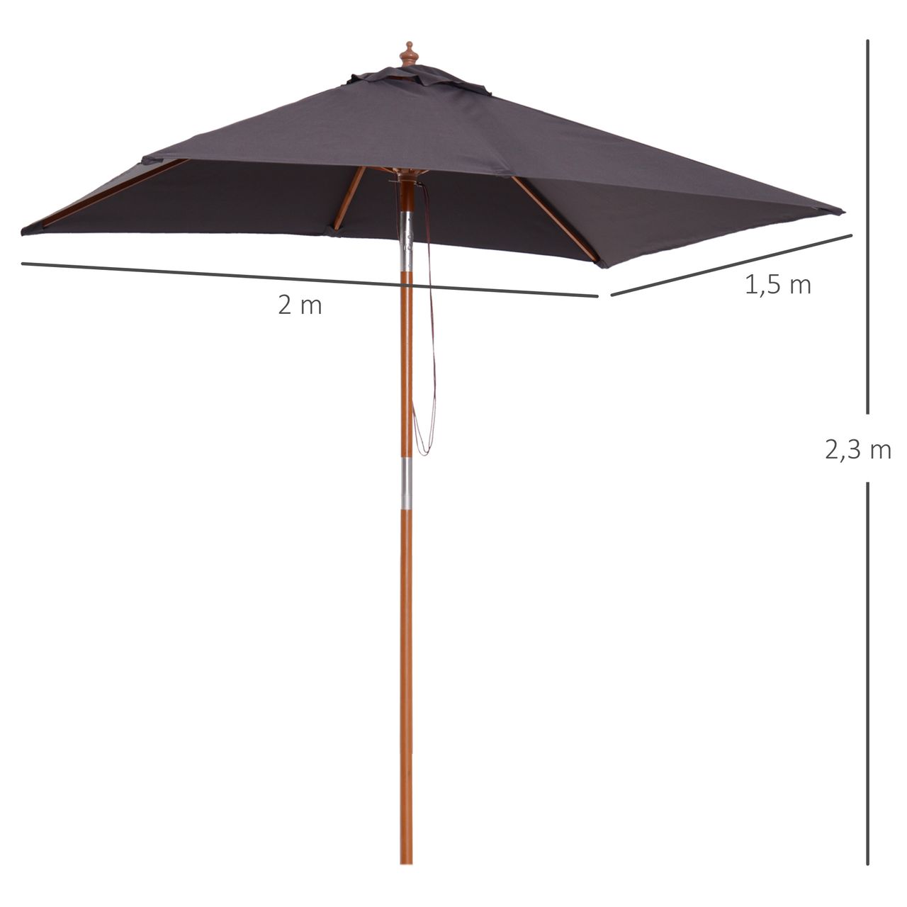 Outsunny Sonnenschirm Knickbarer Gartenschirm einstellbar Dunkelgrau 200 x 150 x 230 cm