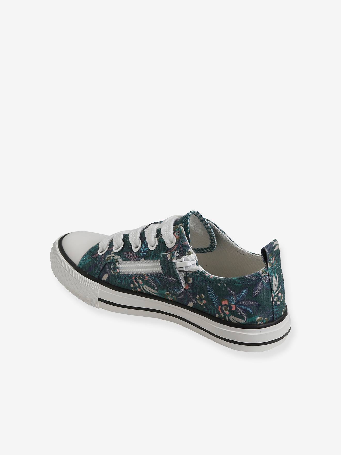 Vertbaudet Mädchen Stoff-Sneakers mit Reißverschluss - grün bedruckt/tropical