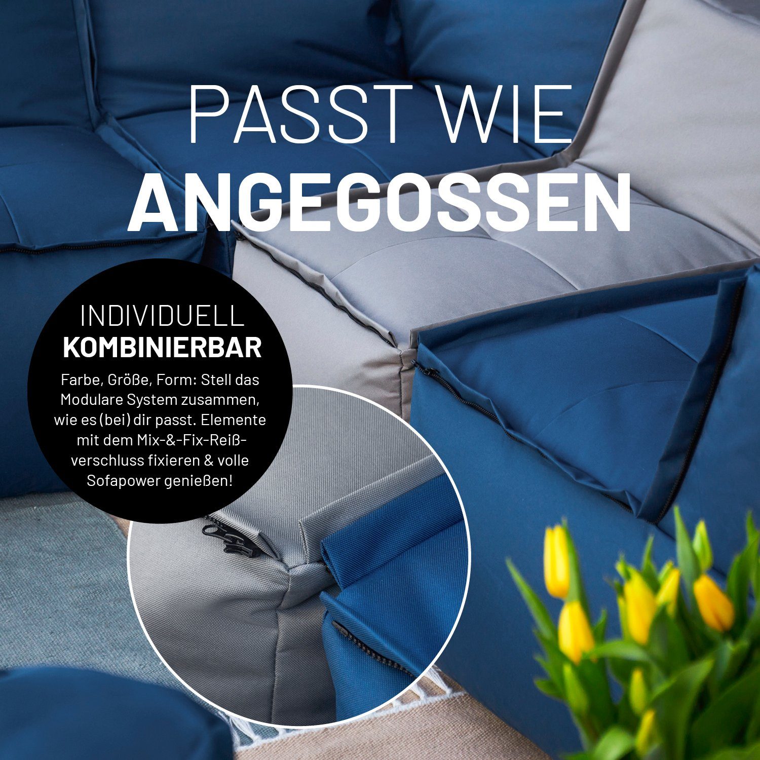 Lumaland Loungeset Modulares System erweiterbar In- & outdoor, (5-tlg), Lounge wasserfest abnehmbarer Bezug individuell kombinierbar waschbar