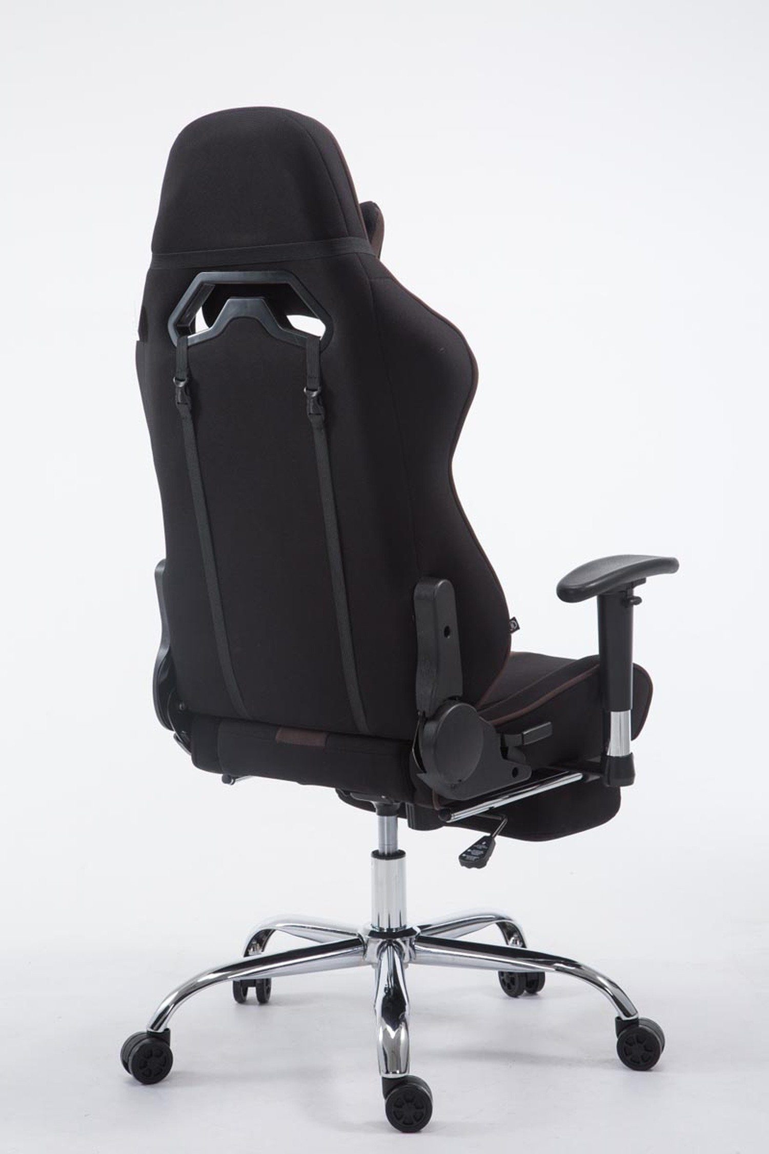TPFLiving Gaming-Stuhl Limitless-2 mit bequemer Rückenlehne - höhenverstellbar - 360° drehbar (Schreibtischstuhl, Drehstuhl, Gamingstuhl, Racingstuhl, Chefsessel), Gestell: Metall chrom - Sitzfläche: Stoff schwarz/braun