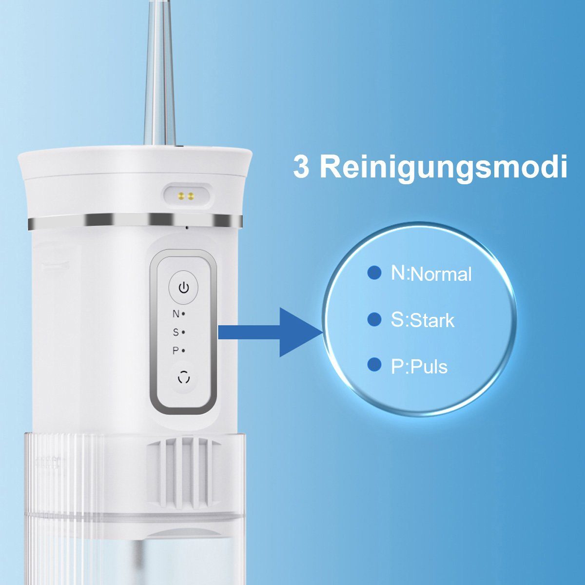 Yoyaxi Zahnpflege-Set Akku-Wasserflosser, Mundwasser-Flosser mit 3 Modi und 4 Düsen, Spiegelreflexion für gründlichere Reinigung, 1-tlg., geeignet für Reisen und den Heimgebrauch, 200 ml tragbarer Akku-Scaler mit einziehbarem Wassertank
