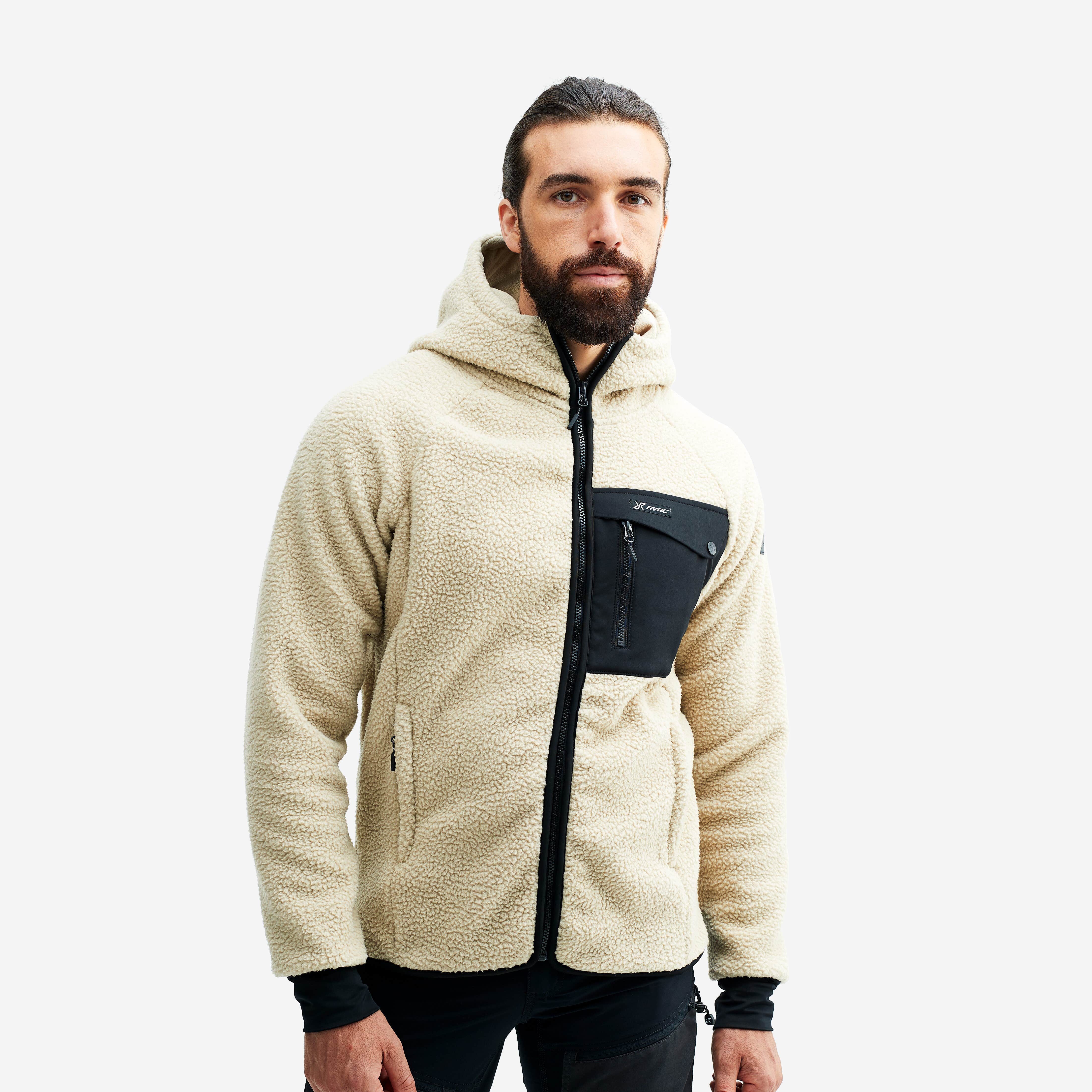 Sherpa Hoodie Homme Beige Khaki