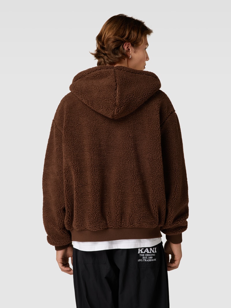 Fleecejacke mit Label Modell 'Varsity' in dunkelbraun