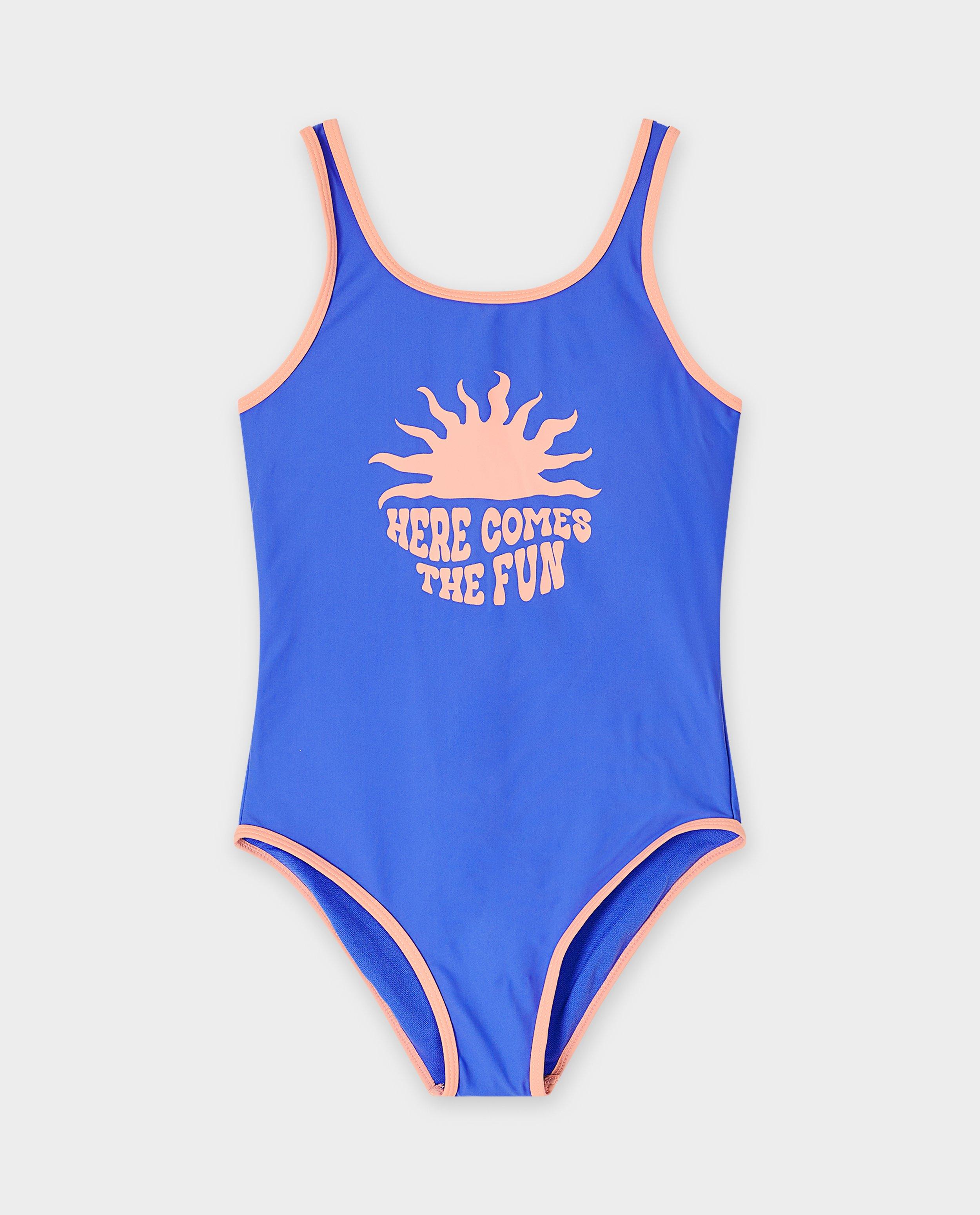 Costum de baie Fish & Chips cu inscripție, 134-170 albastru