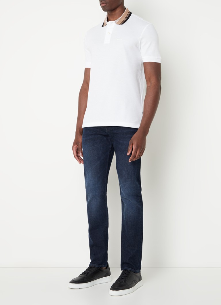 Polo HUGO BOSS Slim fit em piqué de algodão com punhos desfiados