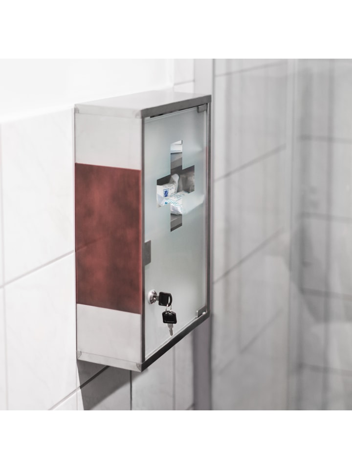 relaxdays Medizinschrank in Silber/Braun - (B)30 x (H)45 x (T)12 cm günstig kaufen onesize