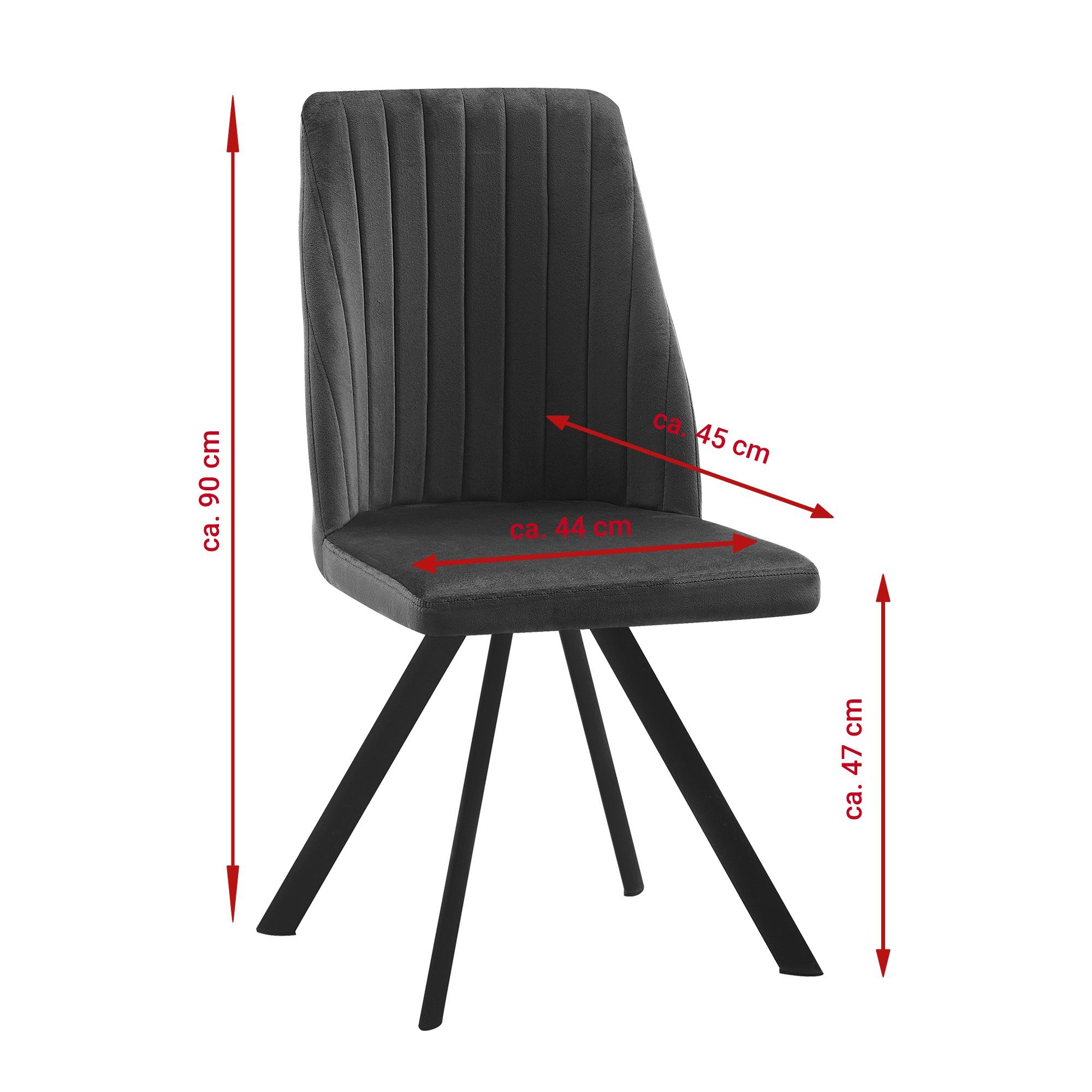 TRISENS Polsterstuhl Penelopa (1, 2, 3 oder 4 Stühle, 2 St), Essstuhl mit stabilem Metallgestell Küchenstuhl in edler Velvetoptik