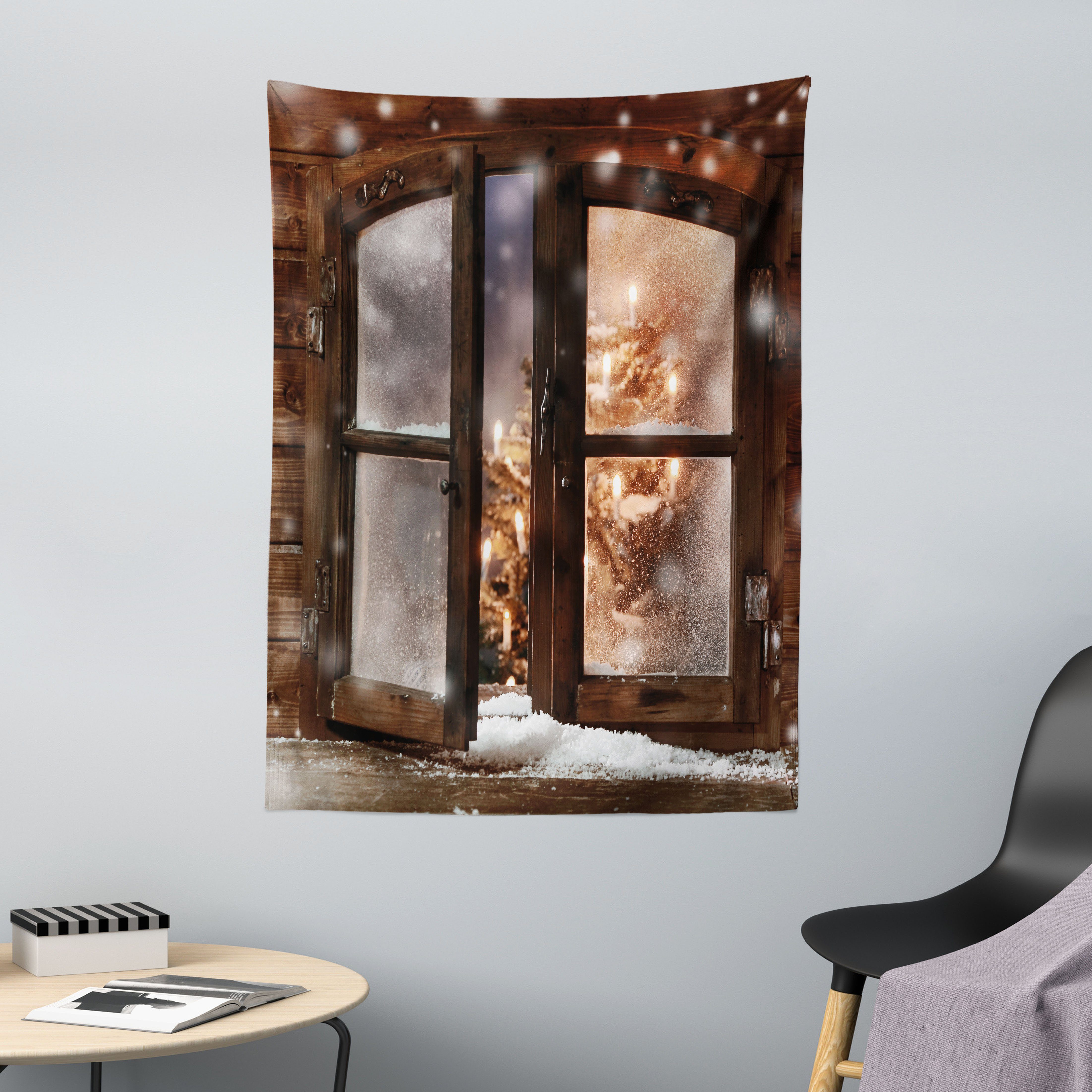 Wandteppich aus Weiches Mikrofaser Stoff Für das Wohn und Schlafzimmer, Abakuhaus, rechteckig, Winter Weihnachtsbaum in der Kabine